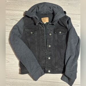 Hollister Black Denim Jacket with Dark Gray Hoodie